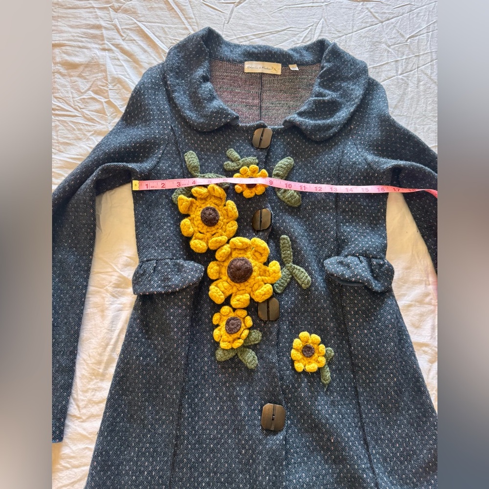 ADORBS AF ANTHROPOLOGIE BRAND CHARLIE & ROBIN EMBROIDERED SWEATER COAT - Picture 5 of 10
